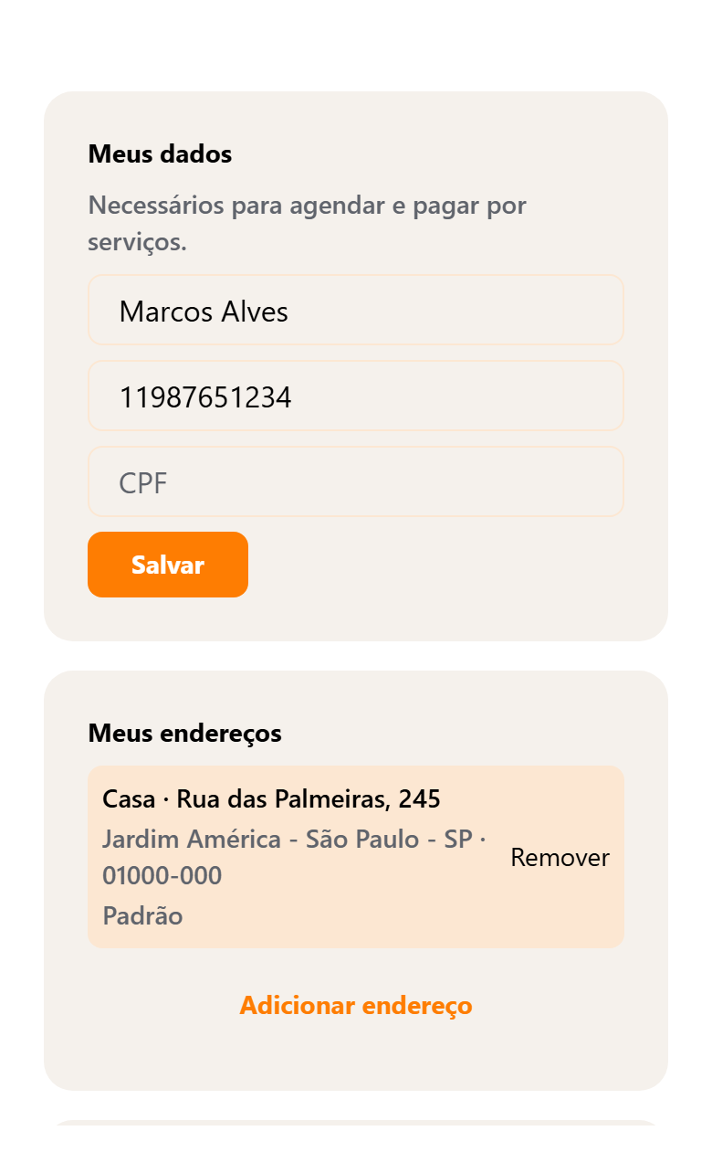 Painel de conta do profissional no FastZ